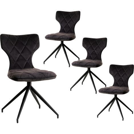 STYK - Lot de 4 Chaises Tissu Grises Surpiqures Carreaux (1/3)