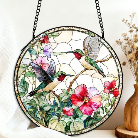 Attrape-soleil colibri vitrail 9 cm décoration fenêtre suspendue oiseau coloré cadeau intérieur (1/5)