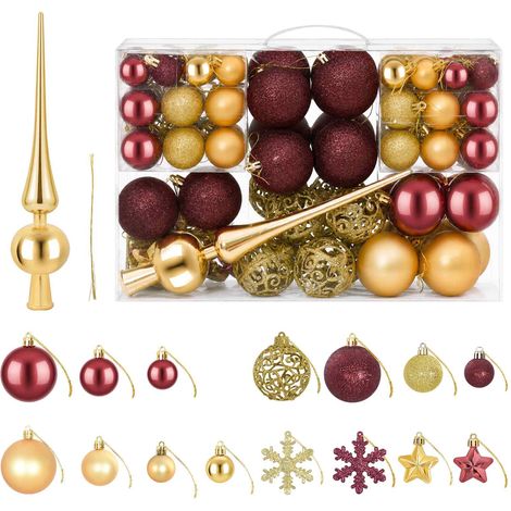 Ensemble de boules de Noël 111 pc Or et rouge bordeaux 6 cm vidaXL (1/5)