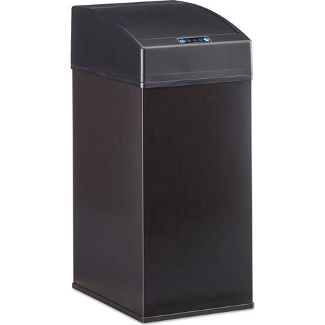 Relaxdays – Poubelle automatique 7L avec capteur – Couvercle à ouverture tactile – Dimensions 35x14,5x20 cm – Plastique et acier noir (1/5)