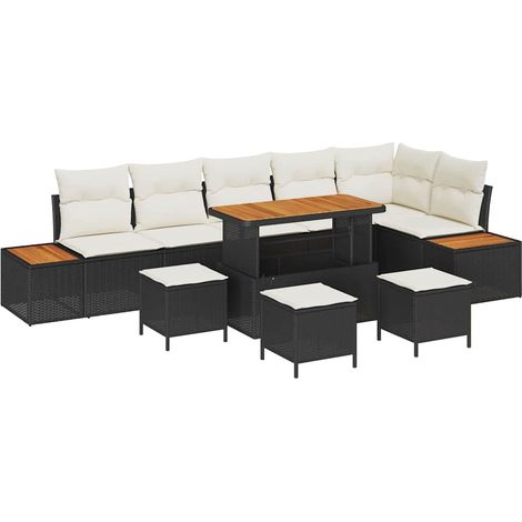 Maison Exclusive - Set Divano da Giardino 10 pz 9-Numero di posti Nero Poly Rattan (1/5)