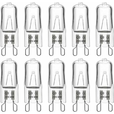 G9 Halogenlampe, 40 W, 230 V, 10er-Pack – 1342 mm, 480 lm, 2900 K warmweiß, dimmbar, G9-Kapsellampen, für Kronleuchter, Gartenleuchten, Wandleuchten und Schrankbeleuchtung (1/4)