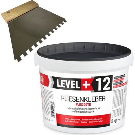 LEVEL+ Fliesenkleber Fertig Dispersionkleber L+12 - 5KG + Zahnspachtel 6mm