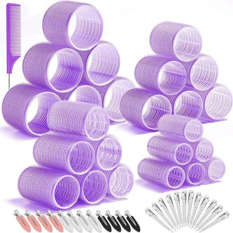 Rouleaux Pour Boucler - 63 mm 47 mm 35 mm 25 mm - Lot De 49 Pièces Avec Pinces Et Peigne - Pour Cheveux Longs Moyens Courts - Violet (1/5)