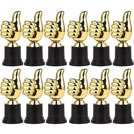 Trophée Pouce Vers Le Haut - 12 Pièces - 12,7 cm - Base Noire - Plastique Doré Sécurisé