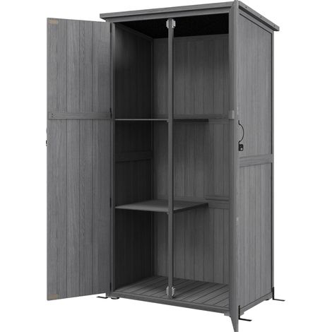 Abri jardin bois massif gris 2 étagères toit incliné bitumé 90x54,5x168,5cm