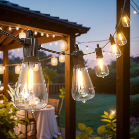 Solaire Guirlande Lumineuse Exterieure 15M Ip65 Étanche Avec 25 + 2 ST38 Ampoules Guirlande Lumineuse En Sur Secteur Led Rechargeable 5 Modes d'Éclairage Blanc Chaud Pour Balcon Terrasse (1/5)