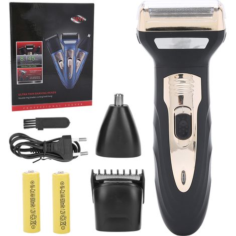 Rasoir 3-en-1 Homme - Tondeuse Barbe, Nez et Coupe-Cheveux - Kit de Soin avec Prise EU 110-240V Noir (1/5)