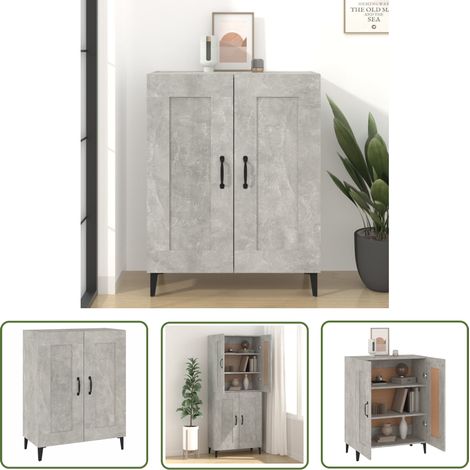 The Living Store Buffet Gris béton 69,5x34x90 cm Bois d'ingénierie - Buffet Gris - Meuble Rangement - Commode - Mobilier Salon - Décoration Intérieur (1/5)