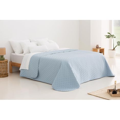 Todocama – Copriletto trapuntato sottile con motivo a stella per primavera, estate, autunno e inverno. 100% microfibra extra morbida. Copre letto multiuso. Letto 80/90-180x260 cm blu chiaro