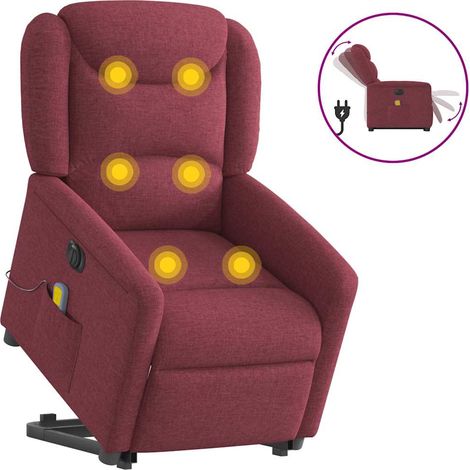 Elektrischer Massagesessel mit Aufstehhilfe Weinrot Stoff