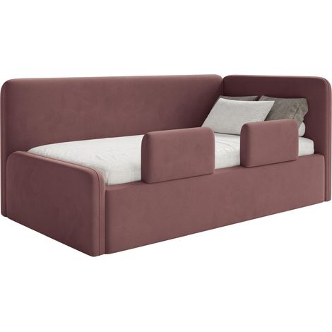 Selsey Fanko – Kinderbett 90x200 cm mit Rausfallschutz, Matratze, Kopfteil rechts, Samt,Rosa