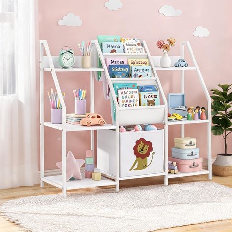 Rangement jouets et livres enfant avec tiroir blanc 3 niveaux (1/5)