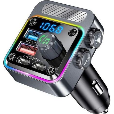 Bluetooth Voiture,Transmetteur FM Bluetooth,Charge Rapide PD 36W QC3.0 18W,Allume Cigare avec La Musique, Téléphone Main Libre,Basses,Adaptateur Radio pour Autoradio, Lecteur MP3 Audio (1/5)
