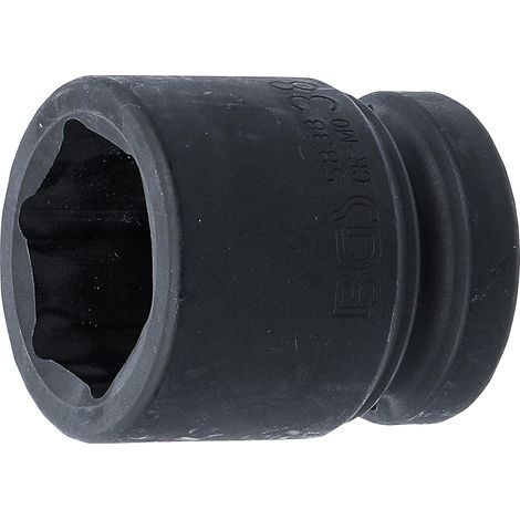 Impact socket, 6-point, 25 mm, chrome-molybdenum steel, 38 mm opening, for impact wrench (1/3)