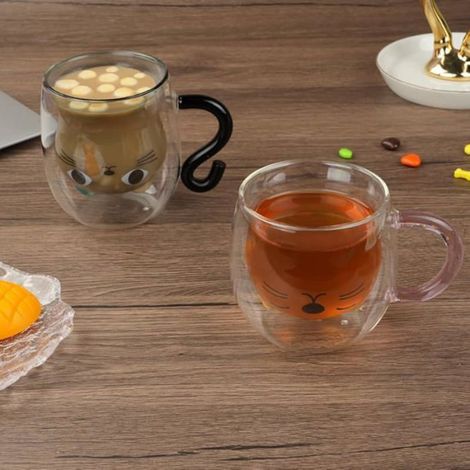 Tasse Chat - Verre Double Paroi 280 ML - Pour Café Thé Lait - Intérieur Bureau Café Maison - 1 Pièce (1/5)