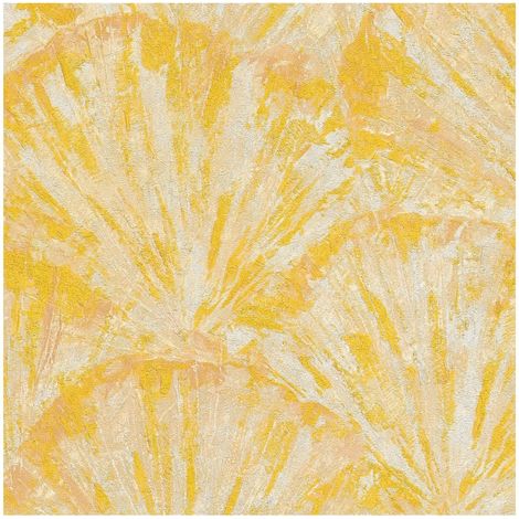 Carta da parati effetto stucco intonaco Profhome 781984 Carta da parati TNT goffrata a caldo strutturata con pattern astratto scintillante giallo bianco-crema beige giallo-oro 5,33 m2 (1/5)