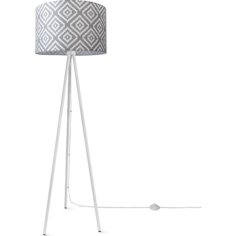 Paco Home Lampada Da Terra Soggiorno Moderna E27 Da Lettura Treppiede RÃ©tro Paralume Design 7 (Ø45,5 cm), Lampada da terra a treppiede - Bianca