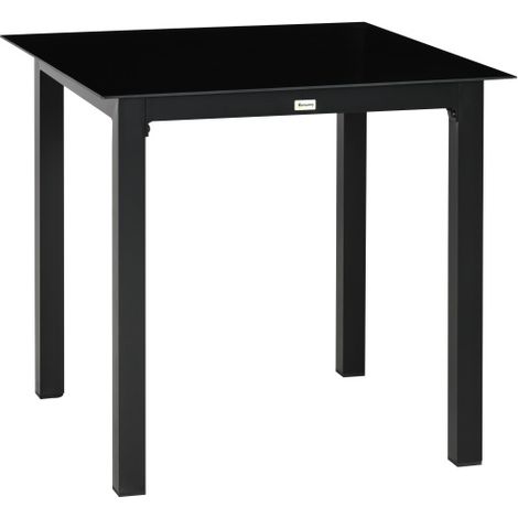 Table de jardin carrée noire en aluminium 80 x 80 x 74 cm pour 4 personnes, plateau en verre trempé, pour jardin et balcon – 1 pièce, livraison sur place (1/5)