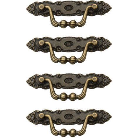 Set of 4 Vintage Classic Bronze Zinc Alloy Drawer Pulls with 8 M2 Screws for Furniture (1/4)