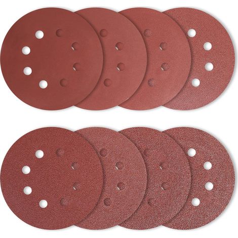 Disque abrasif 125mm - Lot de 40 papiers ponçage pour ponceuse orbitale aléatoire - Grains 40/60/80/100/120/180/240/320 (1/5)