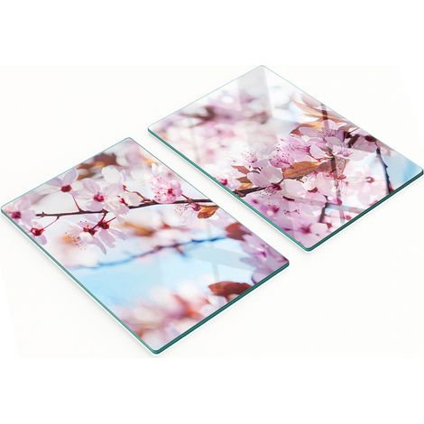 Juego de dos tablas de cocina decorativas de cristal con diseño de flor de cerezo, 2 x 40 x 52 cm. (1/5)