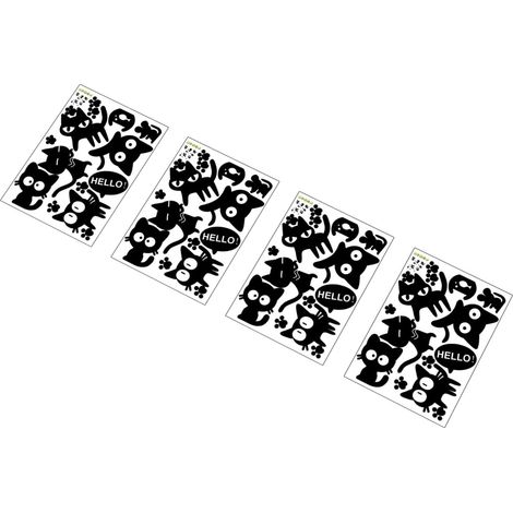 Autocollants Muraux Chat Noir 4 Pièces PVC Chat Stickers Muraux pour Ordinateur Portable Chambre Cuisine Salon Fenêtre Décoration Mignon Bricolage Autocollant Amovible (1/5)