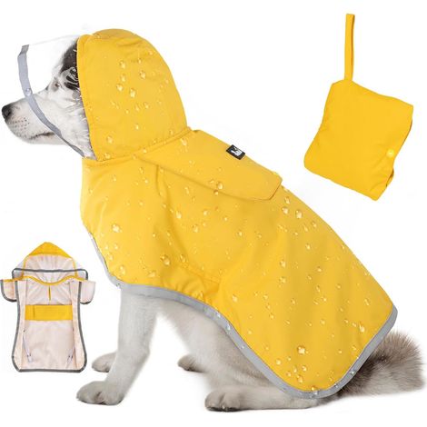 Imperméable pour chien TuseRxln - Imperméable et respirant avec capuche et bandes réfléchissantes - 1 pièce - Pour chiens, couleur jaune tous temps (1/5)