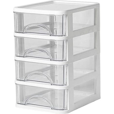 Organiseur de bureau à quatre tiroirs - Bureau - Boîte de rangement - Commode - Organiseur de fournitures de bureau - PP - Blanc (1/5)