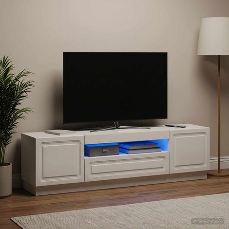 vidaXL Meuble TV LED Blanc brillant Bois d'ingénierie (1/5)