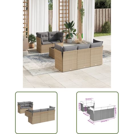 The Living Store 6-tlg. Garten-Sofagarnitur mit Kissen Beige Poly Rattan - Gartenmöbel - Esstisch - Lounge Set - Outdoor Möbel - Rattan Sofa (1/3)