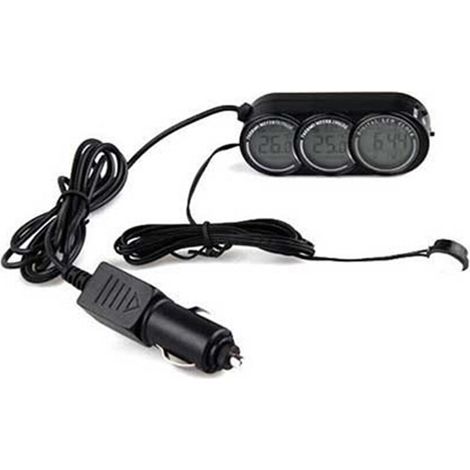 Orologio digitale LCD per auto 3 in 1 (interno, esterno, termometro) da 12V-24V