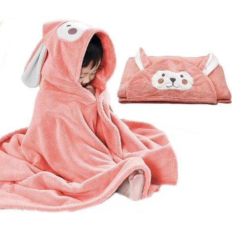 Serviette de bain ultra douce à capuche très absorbante pour enfants - Cadeau pour garçons et filles - Extra large : 70140cm - Rose (1/5)