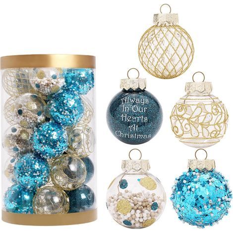 2024 Lot de 25 Boules de Noël Ornements Décorations De Boule Rouge De Noëlceinture Cime d'arbre pour Arbre De Noël, pour Décorations de Noël Intérieure Mariage Fête Extérieure Fêtes (or bleu) (1/4)