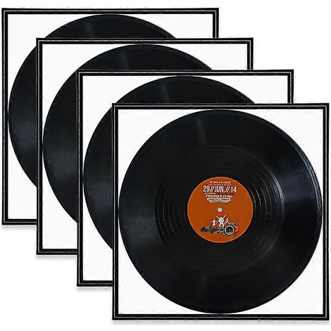 Ensemble de 4 cadres pour disques vinyle, 12,5 x 12,5 pouces, finition brillante, compatibles avec les pochettes de disques vinyle. (1/5)
