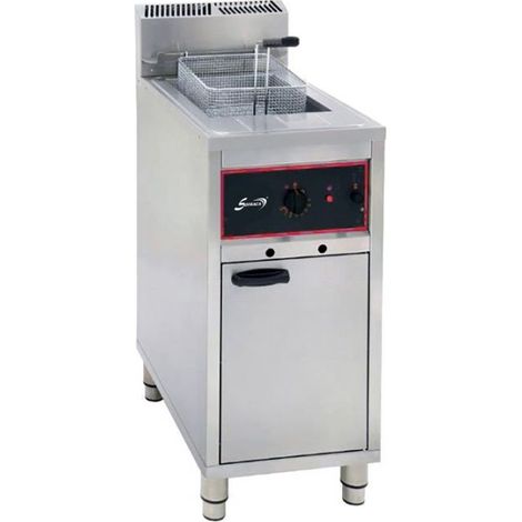 Friteuse inox gaz sur coffre 16 litres 30 Kg de frites par heure, 1 panier inclus, pieds réglables, 12000 W, GAZ