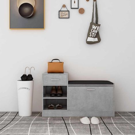 Banc à chaussures, Meuble d'entrée, Banc de Rangement Gris béton 94,5x31x57 cm Aggloméré NKK84664 (1/5)