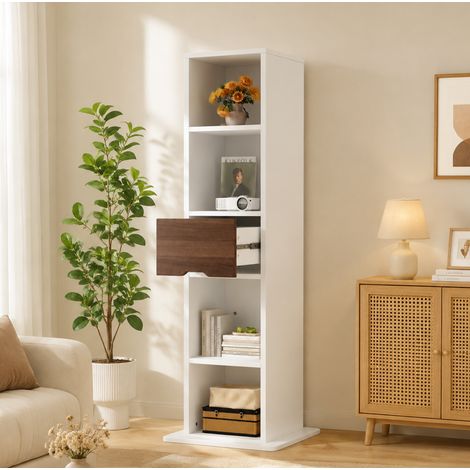 Mueble de almacenaje giratorio con espejo de cuerpo entero, 45 x 45 x 168 cm, MDF blanco HAVRYA (1/5)