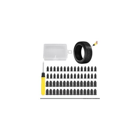 Lot de 60 Meche Pneu Crevaison, Kit Reparation Pneu Voiture, Clous Pneus Voitures, Clou en Caoutchouc de Pneu sous Vide avec Cruciforme Tournevis, pour Moto, Camion, Vélo (30S+30L) (1/4)