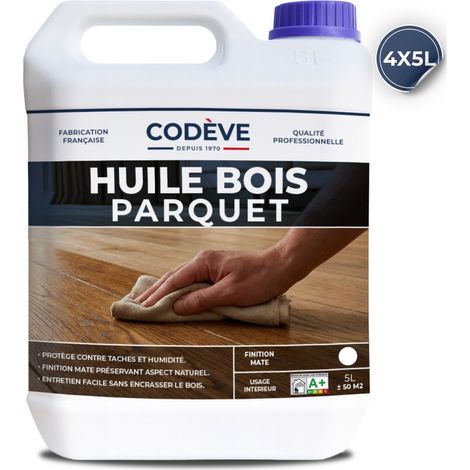 Huile Parquet - 4x5 L - Codeve Bois - Pin orégon - Pour La Protection D'un Parquet Massif, Plancher, Escalier, Sol En Bois.