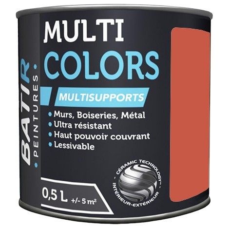 Peintures Multi Colors BÂTIR Satin Soyeux Rouge coquelicot 0,5 L (1/2)
