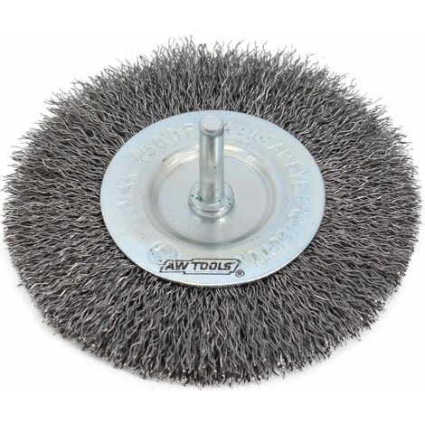 Awtools, Cepillo de disco con vástago 65 mm, herramienta de limpieza, ideal para eliminar óxido y pintura, vástago compatible con herramientas eléctricas, para trabajos profesionales, color metálico.