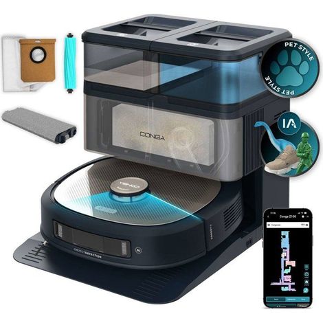 Aspiradora robot fregadora - CECOTEC - Conga Z100 - 20 000 Pa - Negro / Inox
