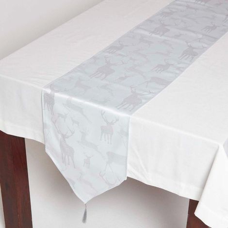 HOMESCAPES Silver Stag Christmas Table Runner Large, 33 x 244 cm (1/5)