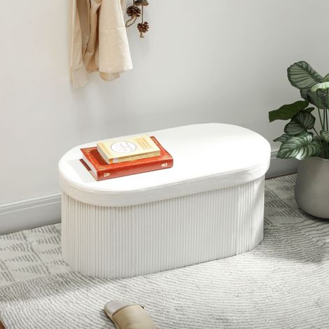 Banc de Rangement Pliable, Assise Rembourrée, Coffre 72 L, Repose-Pieds et Banc d'Entrée, Bois, Blanc Crème (1/5)
