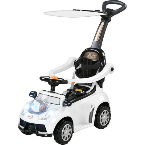 Voiture électrique 2 en 1 pour enfant, capote amovible, lumières, musique, klaxon, plastique et métal, 96 x 39 x 90 cm, blanc noir (1/5)