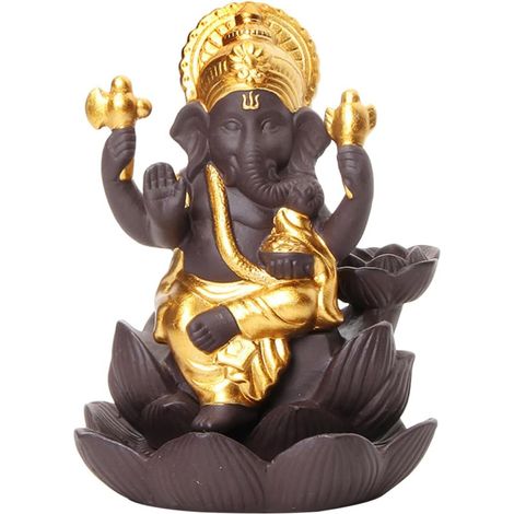 Brûleur de Parfum Éléphant en Argile pour Cascade à Reflux, Design Élégant Or Détails Délicats, pour Contemplation et Décoration D'intérieur (1/5)