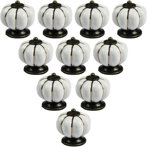 Lot de 10 boutons de meuble en céramique de style européen vintage et en forme de citrouille pour commode, armoires et tiroirs, Blancdengyank (1/5)