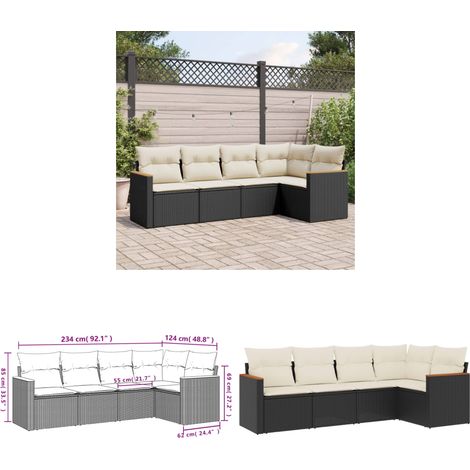 Salon de jardin 5 pcs avec coussins noir résine tressée - Ensemble Salon De Jardin - Meuble Extérieur - Résine Tressée - Rotin Synthétique - Canapé D'extérieur - Home & Living (1/3)