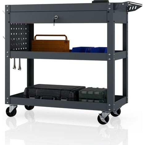 Chariot d'atelier porte-outils avec tiroir, sur roulettes, anthracite, 800x800x380 mm: FRED